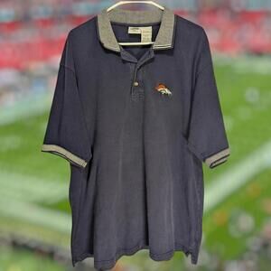 Vintage 2000 NFLP The Edge Denver Broncos Navy Polo Shirt XL Football Stripe y2k